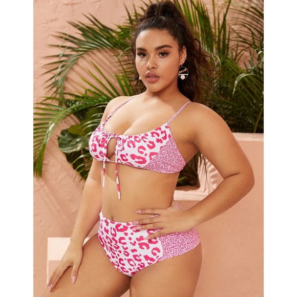 Shein Pink Leopard Knot Front Bikini Swimsuit sz 4x - Picture 2 of 4